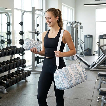 2PCS Gym bag for women, Duffle Bag with Wet Pocket & Shoe Compartment and item bag, Duffle Bag for Travel, Sports, Fitness & Workout