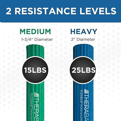 THERABAND FlexBar, 2 Pack, Green, Blue, Therapy Twist Bar, Hand & Wrist Strength, Tennis & Golfer's Elbow, Tendonitis, Rehab Tool for Resistance Exercise, Grip Training, Ease & Recovery