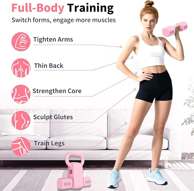 2-in-1 Adjustable Dumbbells Set, 4 Levels Weight Dumbbells Set for Women Men, Each 2.2/3.3/4.4/5.5lb Hand Weights with Kettlebell Form for Home Gym Exercise Training