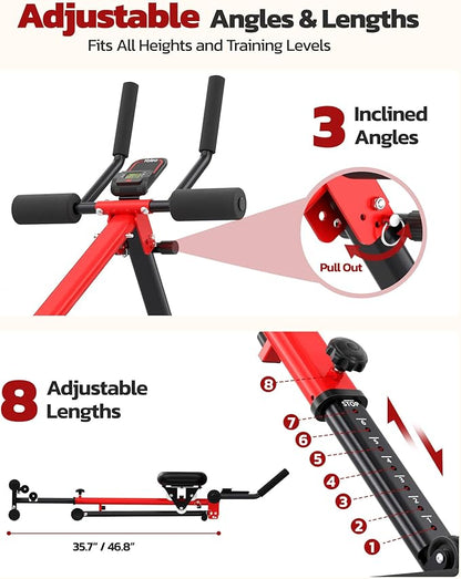 Yoleo 2 in 1 Ab & Rowing Machines for Home, Foldable Ab Workout Equipment, Ab Trainer Machine for Stomach Workout, Ab Crunch Machine with Foam Support,7-Length Adjustable Ab Machine for Home Exercise