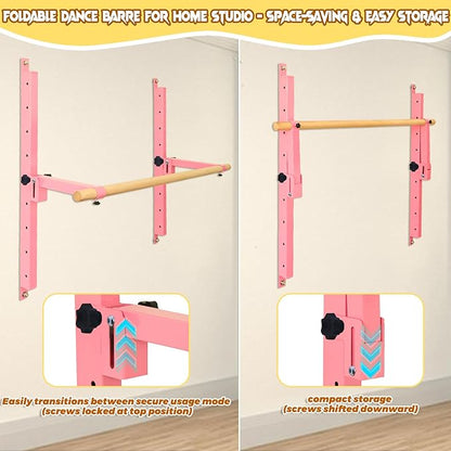 Height Adjustable Ballet Barre Foldable Ballet Bar Dance Training Barre,Wall Mount With Solid Beech Wood Bar,Home Fitness Equipment for Pull Up Stretching Never move or Shake