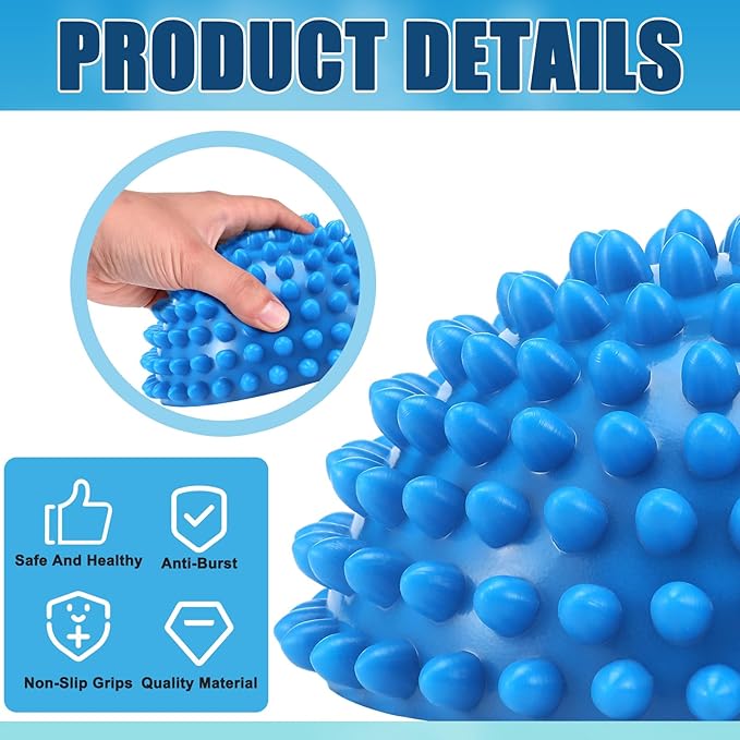 2 Pcs Half Round Massage Ball for Feet Blue Spiky Massage Ball for Adults Sports, Stability Training, Muscle Balancing Therapy, Yoga Gymnastics Exercise
