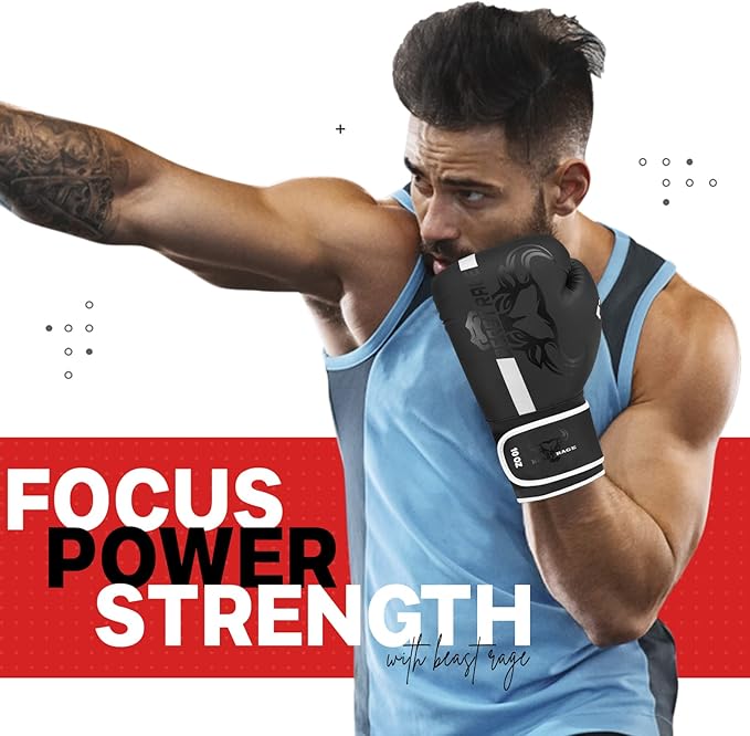 BEAST RAGE Boxing Gloves Muay Thai Kickboxing MMA Fight Bag Training Punch Hitting Workout Men Women Sparring Fitness Mitts Heavy Padded Martial Arts Sports
