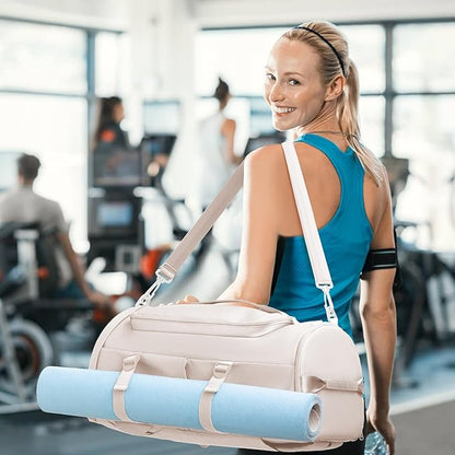 Gym Bag with Shoes Compartment and Wet Pocket - Sports Duffle for Men and Women, Travel Backpack Weekender Overnight Bag Beige - MIYCOO
