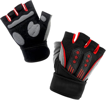 Workout Gloves for Men Women, Breathable Weight Lifting Gloves with Wrist Wraps Support for Gym, Exercise, Training and Fitness, Fingerless, Padded Full Palm Protection