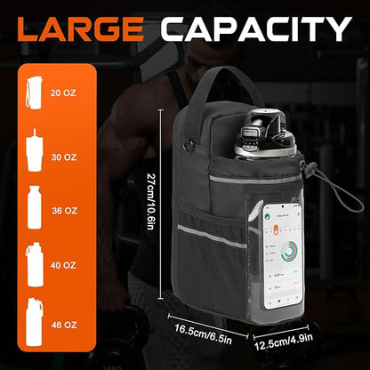 Magnetic Gym Bag for Men & Women, Magnetic Gym Water Bottle Bag with Touch-screenable Phone Pocket, Small Gym Pouch with 5 Strong Magnets, Sling Gym Bags for Fitness, Travel, Sports