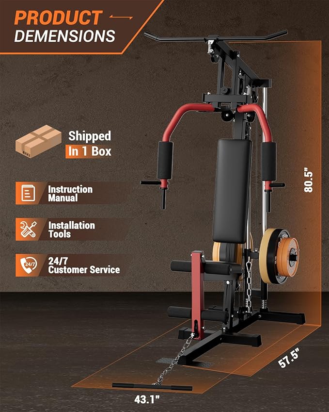 Multifunctional Home Gym Machine, Home Gym Equipment with Leg Press, Full Body Workout Equipment for Strength Training, Max Capacity 400LBS, Fit for 1"&2" Holes of Weight Plates (#A Home Gyme Machine)