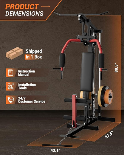 Multifunctional Home Gym Machine, Home Gym Equipment with Leg Press, Full Body Workout Equipment for Strength Training, Max Capacity 400LBS, Fit for 1"&2" Holes of Weight Plates (#A Home Gyme Machine)