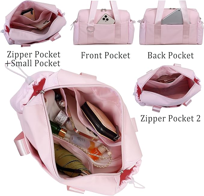 Everyday Mini Gym Bag for Women 2.0, Small Tote with Zipper Compartment Waterproof Travel Duffle Cute Handbag Workout Carry On with Removeable Shoulder Strap & Coin Wallet Easy to Clean - Pink