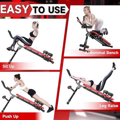 Bigzzia Ab Machine, 5-in-1 Adjustable Ab Workout Bench Core Abdomen Trainer for Stomach Workout, Crunch Machine Exercise Equipment for Home Gym - Sit UP, Push UP, Leg Press, Glider, Roman Chair, 330lbs Capacity