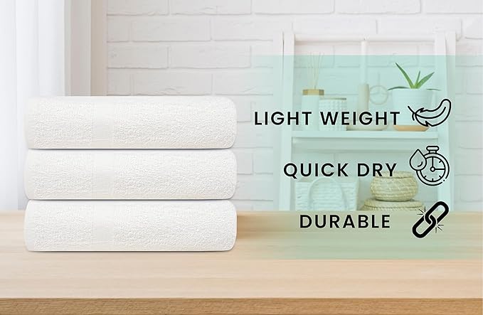 ZUPERIA White Bath Towels Bulk 36 Pack (20 x 40 Inches) - 100% Cotton Economy Light Weight Towels for Commercial Use - Quick Dry, Ultra-Soft, and Absorbent Bulk Towels