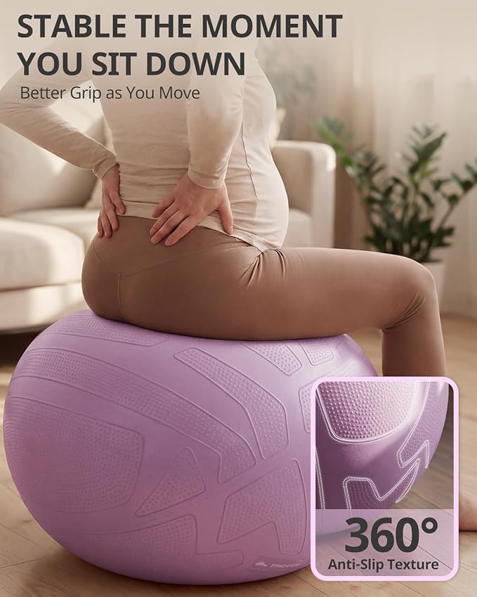 Trideer Pregnancy Birthing Ball, 1.7mm Extra Thick Yoga Ball for Maternity, Labor, Physio, Recovery, Illustrated Exercise Guide & Baby Memory Book Included, 1000LB Anti-Burst & Non-Slip Stability Ball