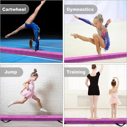 FBSPORT 8ft/9ft/9.5ft Balance Beam Folding Gymnastics Beam Foam Balance Floor Beam Equipment for Kids Adults, Suede Cover Anti Slip Base with Carry Bag for Home School Gym Training