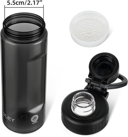 OLDLEY Water Bottles 20oz BPA Free Tritan Water Bottle with Carry Handle and Spout Lid, Leakproof Kids Water Bottle for Home,Travel, School, Outdoors,Black