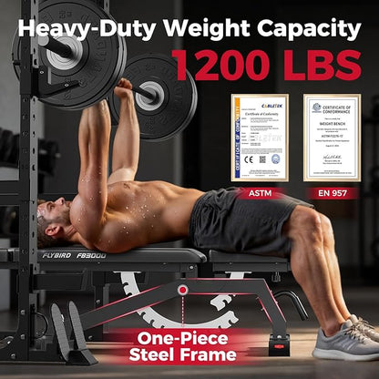 FLYBIRD Strength Training Bench for Home Gym, Adjustable Weight Bench can be Folded for Storage/Vertical Storage, Space-Saving Workout Bench