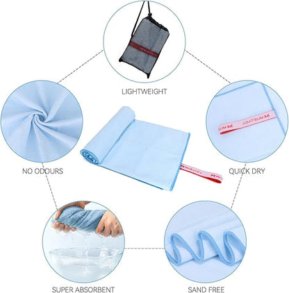 Microfiber Towel Large for Beach, Travel, Swimming, Bath, Pool–Quick Dry, Ultra Compact, Sand Free, Lightweight & Super Absorbent(Light Blue,60x30 in)