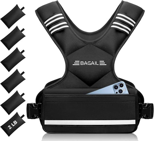 BAGAIL Adjustable Weighted Vest 4-10lb/12-18lb/20-32lb, Comfortable X-Shape & U-Neck Weight Vest for Women and Men Walking with 6 Removable Weights, Large Pocket and Reflective Strips