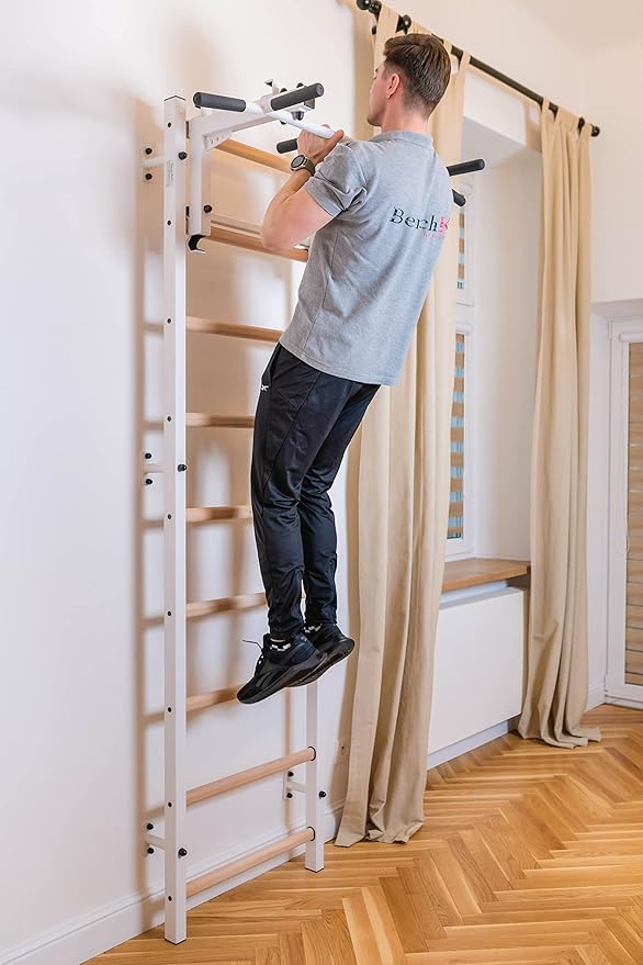 Wooden Swedish Ladder Wall Stall Bar - Indoor Chin Up Bar Workout Equipment for Home Exercise, Physical Therapy, Gymnastics, Fitness