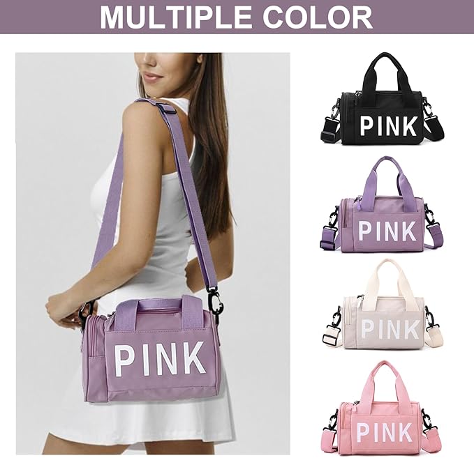 Mini Small Crossbody Bag Gym Bag for Women Men, Cute Small Duffle Bag Aesthetic Sports Handbag, Waterproof Gym Tote Bag Portable Fitness Shoulder Bag for Sports Travel (Purple-a)