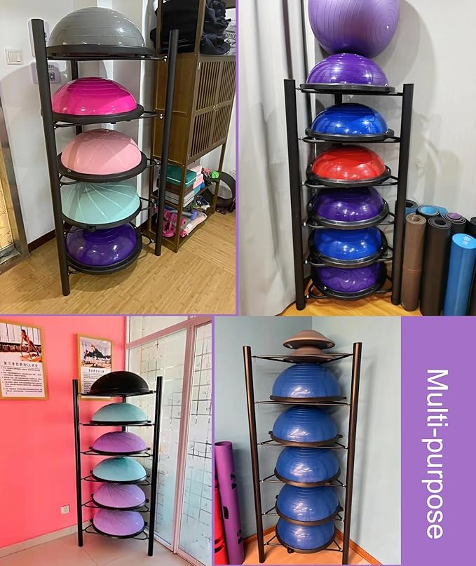 Commercial Gym Exercise Ball Holder Half Ball Balance Trainer Holder Freestanding Exercise Half Ball Stand Rack, Gym/Yoga Studio 5/6 Layer Stability Balls Organizer, Wor,Black-6 tier