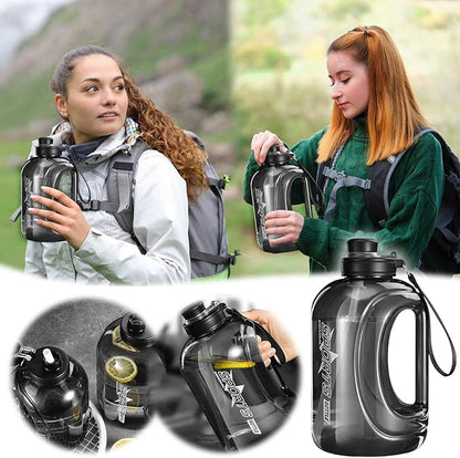 80 Oz Big Water Bottle for Men ＆ Women, Reusable Hiking Water Bottle with Portable Handle, Leakproof Gym Water Jug with Straw ＆ Clear Markings for Running Hiking Camping Travel (Black)