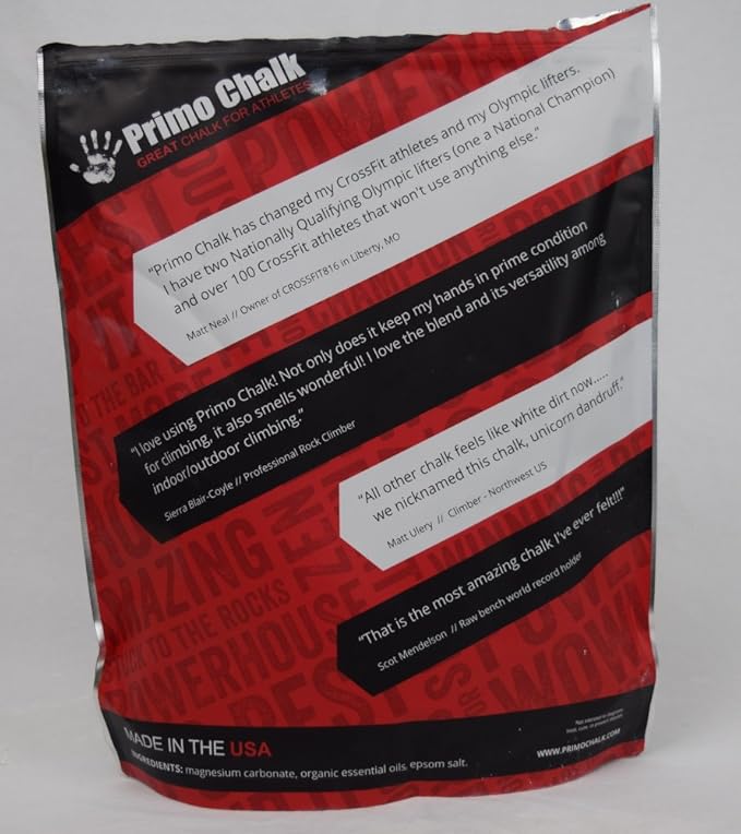 Primo Chalk Resealable Bag: Loose Chalk for Weightlifting, Rock Climbing, & Gymnastics, Made in The USA, Chalk Ball Refill for Superior Grip