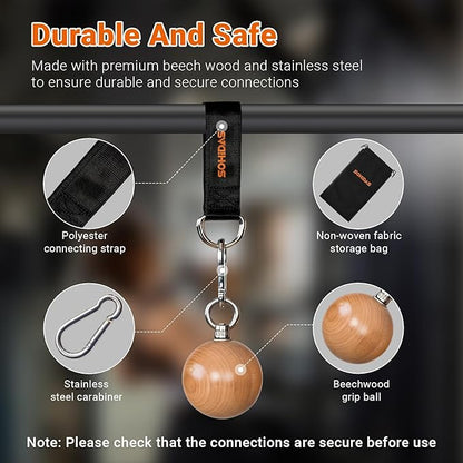 Wooden Pull Up Balls Grips Hand Grips Strength Trainer Exerciser for Chin Up Bar, Kettlebell, Barbell Home Gym Workout Equipment Rock Climbing Grips for Strength Training Max Load 500lbs