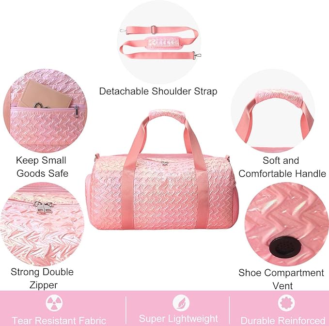 Gym Travel Duffle Bag for Girls - Gymnastics Sports Dance Bag with Shoe Compartment & Wet Pocket Kids Travel Bag Teens Weekender Sleepover Carry On Bag