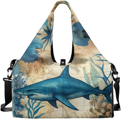 Gym Bag with Yoga Mat Holder Large Tote Bag With Multi Pockets for Women Men Dry Wet Separated Pocket Carryall Yoga Tote Bag for Pilates Travel Workout Office