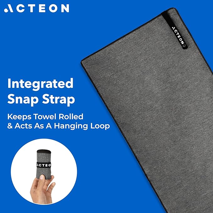 Acteon Microfiber Quick Dry Gym Towel, Silver ION Odor-Free Absorbent Fiber, Fast Drying, Men & Women Workout Gear for Body Sweat, Working Out, Towels Charcoal Grey