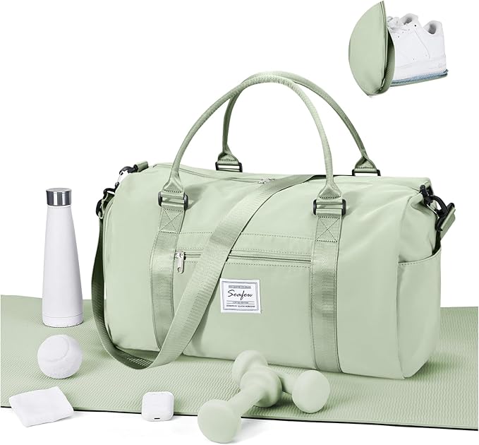 Gym Bag for Women Men with Shoes Compartment,Sports Duffle Bags Personal item travel Duffel Tote Bag Small Carry on Weekender Overnight Bag Workout Dance Bags Hospital Holdalls Grass Green