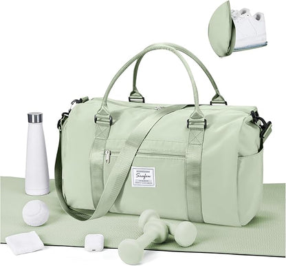 Gym Bag for Women Men with Shoes Compartment,Sports Duffle Bags Personal item travel Duffel Tote Bag Small Carry on Weekender Overnight Bag Workout Dance Bags Hospital Holdalls Grass Green