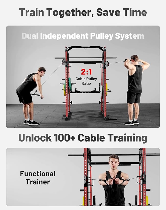 Mikolo M4 2.0 Smith Machine, All-in-One Home Gym Power Cage with LAT Pulldown & Cable Crossover, Squat Rack for Full Body Workouts