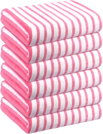 JML Beach Towels, Microfiber Bath Towel (6 Pack, 30" x 60") Cabana Stripe Absorbent and Quick Dry Bath Towel Set for Adults, Travel, Summer Holiday, Sport, Swimming, Pool, Yoga, Camping, Stripe Pink