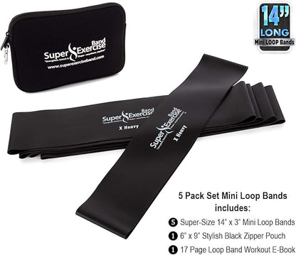 USA 14" x 3" Extra Long Latex Free Mini Loop Bands in 3, 5, 10 Pack Sets. 10 Strengths for Resistance Training, Stretching, Yoga, Toning. Plus an Exclusive iPhone App and E-Book.