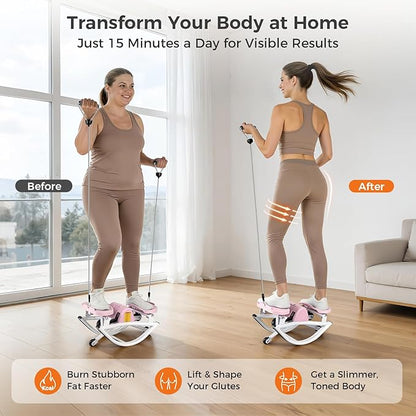 Rock Stepper Side to Side Low Impact Stair Stepper,Quiet Steppers for Exercise at Home with Resistance Bands & Non-Slip Mat – Exercise Step Balance Board Workout Equipment for Apartment & Living Room