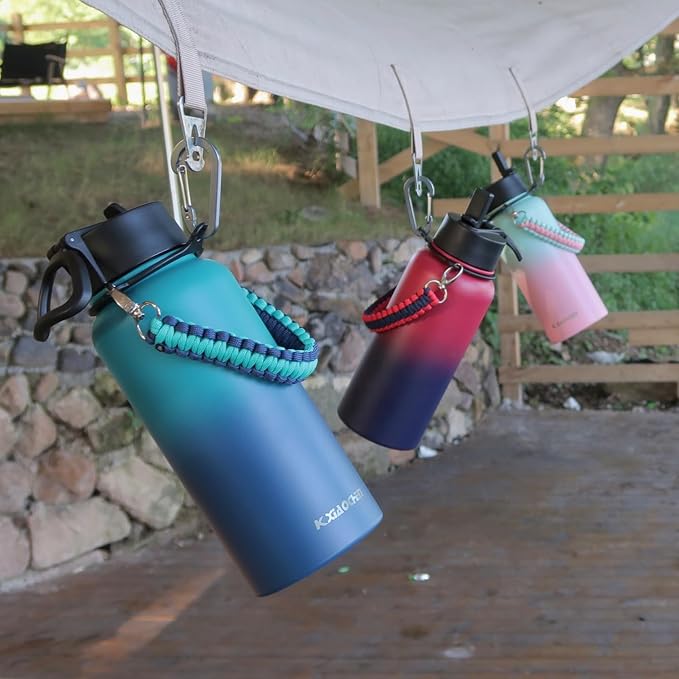 KXIAOCHEN Insulated Water Bottle, Stainless Steel Water Bottle, 2 Lids (Straw and Handle Lid),Wide Mouth Metal Water Bottles Keep Hot and Cold, Double Walled, Thermo Mug, Metal Canteen