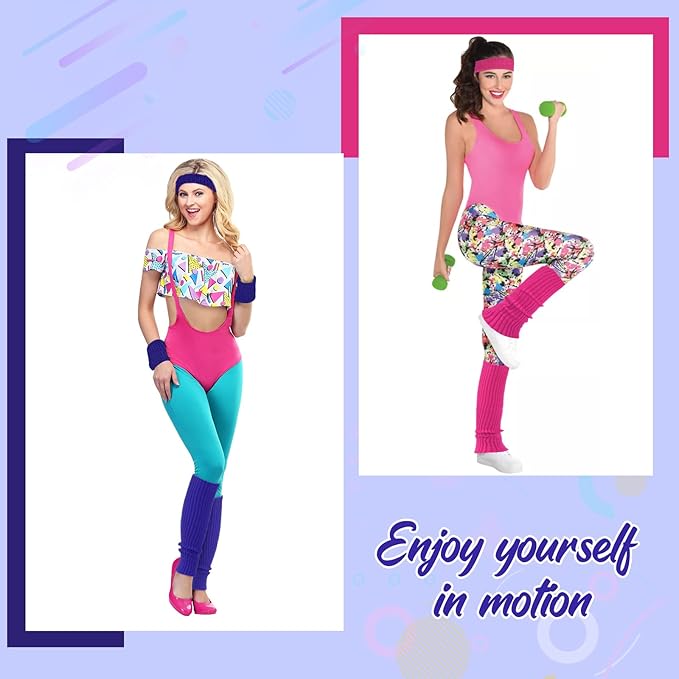Leg Warmers for Women 80s Headband Wristbands Neon Leg Warmers Set for Sport Yoga - 80s Workout Clothes 90s Outfit for Women