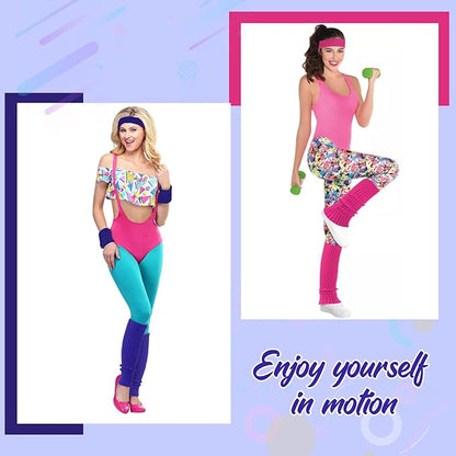 Leg Warmers for Women 80s Headband Wristbands Neon Leg Warmers Set for Sport Yoga - 80s Workout Clothes 90s Outfit for Women