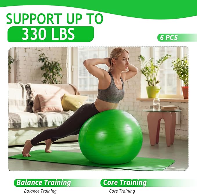 Hungdao 6 Pack Exercise Ball Bulk Inflatable Pregnancy & Workout Ball 22 Inch Heavy Duty Pilates Ball for Yoga Stretching Therapy Balance Physical Fitness