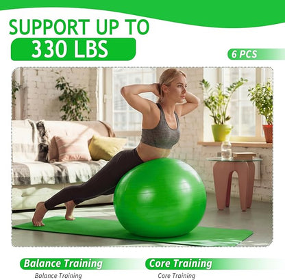 Hungdao 6 Pack Exercise Ball Bulk Inflatable Pregnancy & Workout Ball 22 Inch Heavy Duty Pilates Ball for Yoga Stretching Therapy Balance Physical Fitness