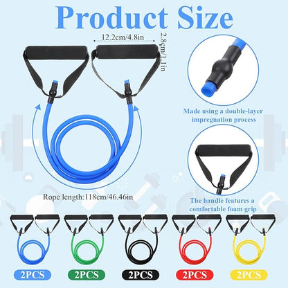 10 Pcs Exercise Resistance Bands with Handles, Exercise Stretch Bands, Physical Resistance Tube Workout Band with Door Anchor for Women Men Muscle Toning Strength Training Physical Therapy Work