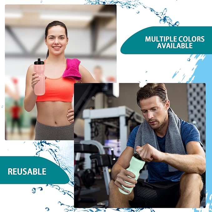 Nitial 24 Pcs Sports Water Bottles Bulk 22 oz Squeeze Reusable Sports Water Bottles Blank Plastic Water Bottles with Pull Top Cap for Adults Sports Fitness Bike, Dishwasher Safe