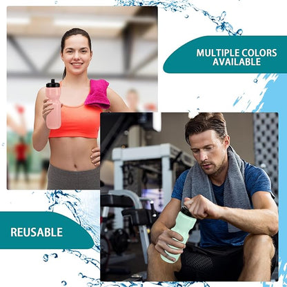 Nitial 24 Pcs Sports Water Bottles Bulk 22 oz Squeeze Reusable Sports Water Bottles Blank Plastic Water Bottles with Pull Top Cap for Adults Sports Fitness Bike, Dishwasher Safe