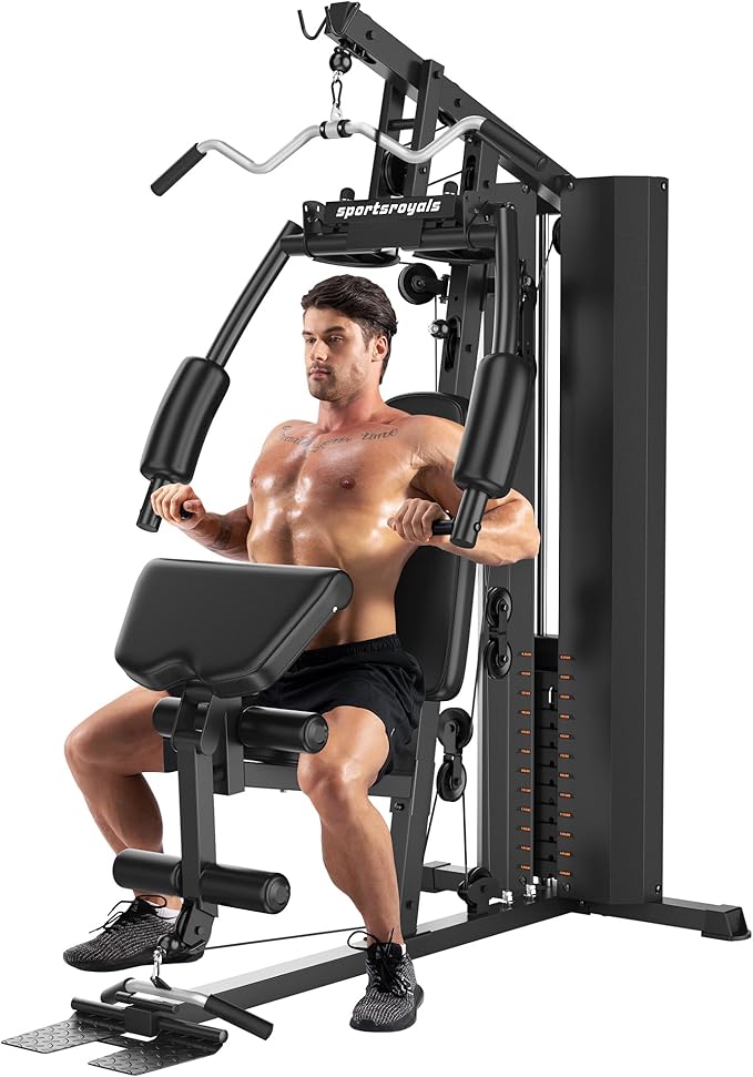 Sportsroyals Home Gym, Multifuntional Workout Station with 150LBS Weight Stack, Full Body Workout Equipment for Home Exercise Fitness