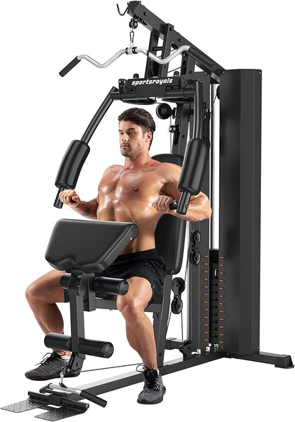 Sportsroyals Home Gym, Multifuntional Workout Station with 150LBS Weight Stack, Full Body Workout Equipment for Home Exercise Fitness