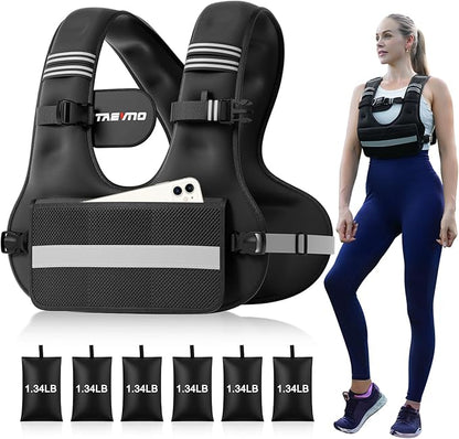 Adjustable Weighted Vest for Women Men, 6-12lb/12-20lb/20-32lb Comfort Fit - U-Shaped Ergonomic Weight Vest with 6 Removable Iron Sandbags, Large Front Mesh Pocket & Reflective Strips, Ideal for Running, Walking, Strength Training, HIIT, Cardio Workouts