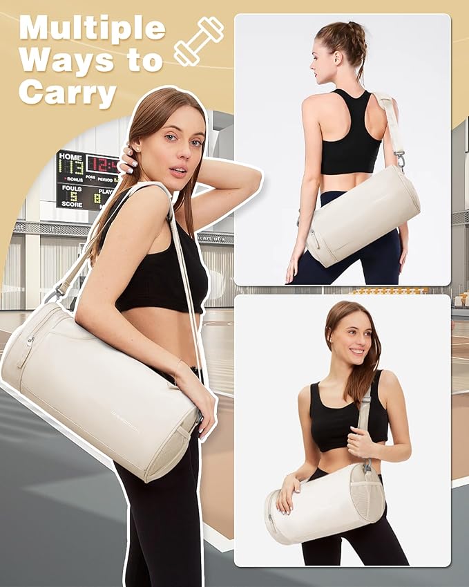 Small Gym Bag for Women, Waterproof Mini Duffle Bag Womens Spotrs Workout Bags Small Travel Duffel Bag with Wet Pocket Carry on Weekender Bags for Dance Swimming,Gym,Yoga,Fitness White