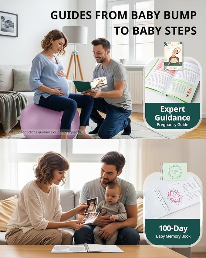 Trideer Pregnancy Birthing Ball, 1.7mm Extra Thick Yoga Ball for Maternity, Labor, Physio, Recovery, Illustrated Exercise Guide & Baby Memory Book Included, 1000LB Anti-Burst & Non-Slip Stability Ball
