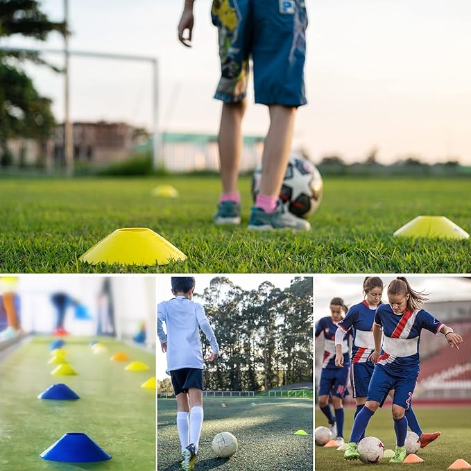 RUBY.Q 50/100/200pcs Disc Cones, Soccer Cones, Basketball Cones with Carry Bag and Holder, Football, Soccer, Basketball Training Equipment, 5 Colors
